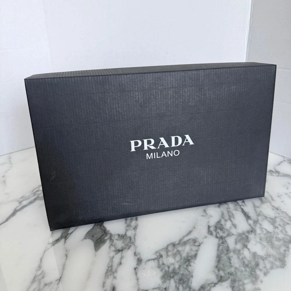 Prada Milano Black Textured Cardboard Shoe Storage Box Empty 12.5x8x4.5